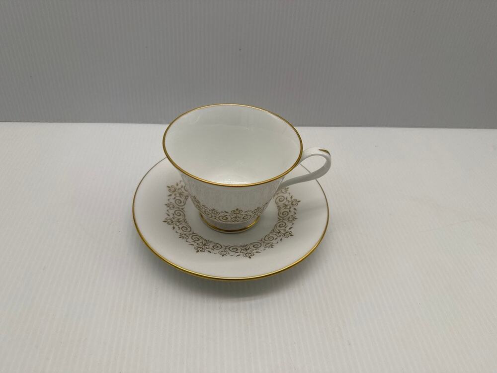 Vintage Oxford Lenox Petit Point Bone China Footed Cup & Saucer USA Gold Trim
